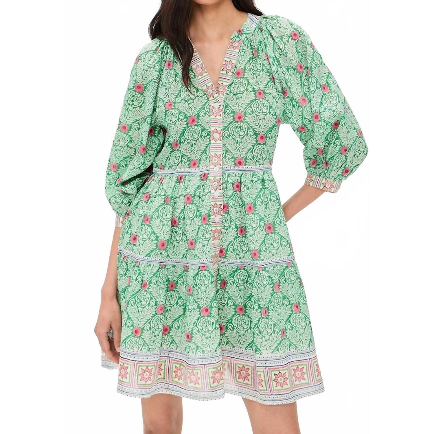 New Bell By Alicia Bell Clara Mini Dress In Green With Pink Flower